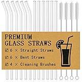 Piteno® 16-Pack Reusable Glass Straws Set, Clear Glass Drinking Straws, 8.5''x10MM, Set of 6 Straight and 6 Bent with 4 Cleaning Brushes, Perfect for Smoothies, Milkshakes, Juice, Tea