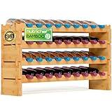 NutriChef Bamboo Stackable Wine Rack, 4-Tier 36 Bottle Capacity Wine Racks Free Standing Floor, No Tools Assembly, Modular Storage Display Shelf for Kitchen and Cellar 33.5" x 10" x 21"