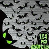 MISS FANTASY Halloween Decorations - Indoor 3D Bats Wall Decor with Glow Eyes for Home, Room, Bathroom, Outdoor - 124 Pcs