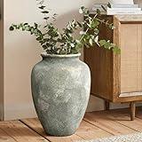 LuxenHome Rustic Ceramic Floor Vase,Vintage Farmhouse Pottery Flower Vase for Home Decor,Gold and Brown Terracotta Vases,15'' Tall Urn Vase Living Room Decor Home Décor Accents