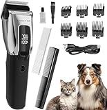 Dog Grooming Clippers Kit Professional for Thick Hair Coats,Low Noise Rechargeable Cordless Pet Shaver for Dogs Pets and Animals, Dog Trimmer for Grooming, Dog Shaver-Silver