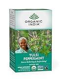 Organic India Tulsi Peppermint Herbal Tea - Holy Basil, Stress Relieving & Refreshing, Immune Support, Aids Digestion, USDA Certified Organic, Fairtrade, Caffeine-Free - 18 Infusion Bags, 1 Pack