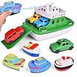 Toy Boat Bath Toys for Toddlers with 4 Mini Car Toys and 4 Bath Boat Squirters, Kids Ferry Boat for Bathtub Bathroom Pool Beach Toys