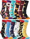 Funny Socks for Women Men Fun Cozy Crazy Cute Novelty Fashion Gift Breathable Cotton Boot Socks Stocking Stuffers（ Food A（12 Pairs）,L)