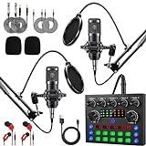 Podcast Equipment Bundle For 2, ALPOWL Audio Interface with Cardioid Designer BM800 Mic for Gamer and All-In-One DJ Mixer, perfect for Live Streaming, Singing, YouTube, Gaming