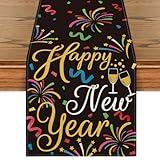 Artoid Mode Cheers Firework Ribbon 2025 Happy New Year Table Runner, Festival Kitchen Dining Table Decoration for Home Party Decor 13x72 Inch