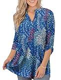 Casuashion Women's Plus Size Tops V Neck Tunic Blouses 3/4 Roll Sleeve Casual Shirts M-4x