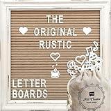 Cappuccino Felt Letter Board Back to School Sign with Rustic Wood White Frame - Farmhouse Letter Board Sign with Stand - Baby Announcement 10x10 Felt Board Changeable Message Board with 350 Letter Set