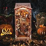 Tzgsonp 3D Wooden Puzzle Bookends, 2025 New DIY Book Nook Kit, Magic Book House Model Building Kit Insert Decor with Sensor Light, Stand Bookshelf for Home Decorative Books Ornaments (Magic World)