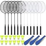 Chitidr 12 Pack Badminton Rackets Set Including Rackets, Nylon Shuttlecocks and Carry Bag for Outdoor Backyard Games Beginners (White, Black)