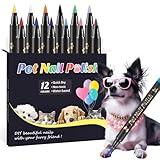 Cherocito Dog Nail Polish Pens Quick Dry,12 Colors Safe Dog Nail Polish Set to DIY Pretty Nails, Ideal Gifts for Dogs Cats Light Dark Nails, Odorless, Non-Toxic, Water-Based Pet Nail Accessories Set