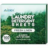 AIDEA Laundry Detergent Sheets, Washer Sheet Detergent, No Plastic Jug, Laundry Soap Sheet For Travel, Home Washing, Fresh Scent-(160 Loads) 80 Sheets