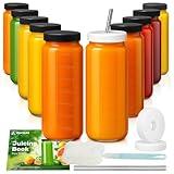 Ruckae 16oz 10 Pack Juice Bottles, Glass Bottles with Lids, Smoothie Cup Lids and Straws, Water Bottle Mason Jar Drinking Glasses for Juicing, Smoothies, Kombucha