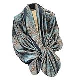 WaJuemy Fashion Satin Scarf Shawl Wrap for Women Long Lightweight Elegant Silky Scarves Floral Designer Headscarf Neck Wraps (06 Black/Teal)