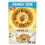 Post Honey Bunches of Oats Vanilla Breakfast Cereal, Vanilla Cereal with Oats and Granola Clusters, 18 OZ Box