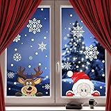 300 PCS 8 Sheet Christmas Snowflake Window Cling Stickers for Glass, Xmas Decals Decorations Holiday Snowflake Santa Claus Reindeer Decals for Party