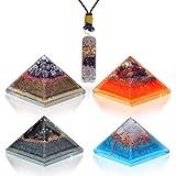 Protection, Confidence and Positive Mind-set Combo - Portable Orgonite Crystal Mini Pyramids of Pyrite, Maligano Jasper, Angelite, Shungite Travel Pack to feel motivated, balanced, grounded & focused