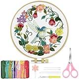 TINDTOP Embroidery Kit for Beginners Adult, Hummingbird Embroidery Kit for Beginners Include Embroidery Cloth Hoops Threads for Craft Lover Hand Stitch with Embroidery Skill Techniques