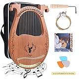 Lyre Harp, 16 Strings Mahogany Acoustic Harp with Extra Strings, Picks, Tuning Lever, Black Gig Bag, Beginner's Manual for Lyre