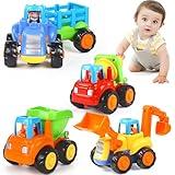 ORWINE Inertia Toy Early Educational Toddler Baby Toy Friction Powered Cars Push and Go Cars Tractor Bulldozer Dumper Cement Mixer Engineering Vehicles Toys for Children Boys Girls Kids Gift 4PCS