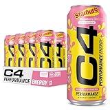 Cellucor C4 Performance Energy Drink | STARBURST Strawberry | Zero Sugar Carbonated Preworkout Energy | 200mg Caffeine with Beta Alanine | 16 Fl Oz (12 Pack)