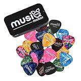 Guitar Picks by Musiq Maker | 24 Pack Guitar Picks Medium & Heavy - Variety Pack | 2 Tin Organizers | Acoustic Guitar Picks, Electric Guitar Picks, Electric Bass Picks | Celluloid Picks for Guitar.