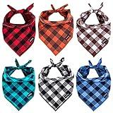 Gofshy Buffalo Plaid Dog Bandanas Fall Christmas Classic 6PCS Dog Gifts Red Blue Green Orange Black Brown Dog Scarf Adjustable Kerchief for Small Medium Large Dogs Cats Puppy Bandana