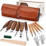 Wood Carving Tools, 15Pcs Wood Carving Kit with PU Storage Bag, Wood Whittling Kit with 6Pcs Whittling Knives & 5 Detail Carving Knives for Adults Wood Carving DIY