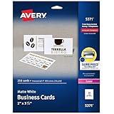 Avery Printable Business Cards with Sure Feed Technology, 2" x 3.5", White, 250 Blank Cards for Laser Printers (05371)