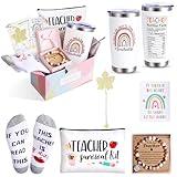 Teacher Appreciation Gifts, Teacher Gifts for Women, 20 OZ Teacher Tumbler, Teacher Pouch Bag, Teacher Socks, Thank You Basket Box for Teachers Birthday/Christmas Gifts, Back to School Gifts