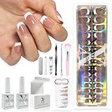 SXC Cosmetics French Tip Press On Nails Brown Series, XS Square X-Pro Tips Starter Kit