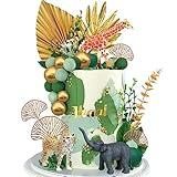 26 PCS Jungle Animal Cake Toppers Safari Animals Figure Toys Gold Palms Picks Jungle Wild One Animals Cake Decorations for Baby Shower Safari Party Holiday Party (style 1)