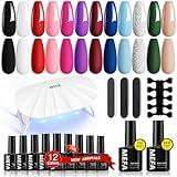 MEFA 19 Pcs Gel Nail Polish Kit with U V Light, 12 Colors All Seasons Nude Milky White Soak Off Gel Polish Nail Set with Base Top Coat Essential Manicure Beginners Salon Christmas Gifts for Women