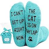 HAPPYPOP Cat Lover Gifts for Women Mom - Novelty Cat Socks Crazy Silly Fun Green Fuzzy Socks Gifts for Her, Valentine's Day Gifts for Her Him