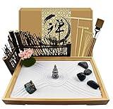 Artcome Japanese Zen Sand Garden for Desk with Rake, Stand, Rocks and Mini Furnishing Articles - Office Table Accessories, Mini Zen Sand Garden Kit - Meditation Gifts