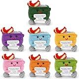 Megele 7 PCS Emotional Support Dumpster Fire Crochet with Positive Card, Cute Handmade Desk Accessories, Stress Relief Birthday Coworker Gifts for Women Men, Funny Office Decor