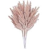 Sea Team 6-Pack Artificial Glitter Pine Twigs, Spruce Stem Ornaments, Decorative Sticks, Picks, Branches for Christmas Tree, Wreath, Vase Fillers for Centerpieces, Home Décor, Rose Gold