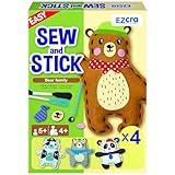 EZCRA Easy Arts and Crafts for Kids - No Mess Sewing Kit for Kids - 4 Easy to Do Bear Sewing Projects - Fun Felt Stickers - Tools with Instruction - Gifts for Boys and Girls Age 4,5,6,7,8