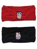 Luxury Divas Black & Red 2-Pack Winter Knit American Flag Headbands