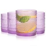 abrwyy Purple Drinking Glasses Set of 4, 10 oz Hobnail Drinking Glasses - Purple Vintage Glassware for Beer, Cocktail, Soda, Juice, Coffee and Various Mixed Drinks