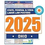 2025 Ohio Labor Law Poster- State, Federal, OSHA Compliant- Workplace Required Posting for Employees- English Employment Poster- UV Laminated Waterproof- 26" x 39.5”- English