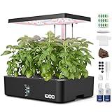 iDOO Hydroponics Growing System Kit 12Pods, Gardening Gifts for Women Mom, Indoor Herb Garden with LED Grow Light, Built-in Fan, Auto-Timer, Adjustable Height Up to 11.3", 12Pods-Black