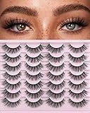 False Eyelashes 14mm Faux 3D Mink Lashes Natural Look Fluffy Cat Eye Wispy Lashes Pack by Kiromiro, 14 Pairs