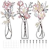 Pumtus 3 PCS Metal Flower Wall Arts, Rustic Farmhouse Vase Wall Decor, Boho Minimalist Hanging Sculptures, Colorful Home Decoration Housewarming Gift for Bathroom Bedroom Kitchen Living Room