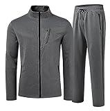 MoFiz Mens Activewear Full Zip Sweatsuit Long Sleeve Warm Sports Suit for Winter Gym Training Athletic Apparel Sets Deep Grey L