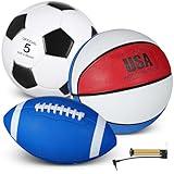 Sratte 3 Pcs Sports Balls Sport Set Including Official Size Soccer Basketball Football with Pump and Carry Bag for Teens Adults Back to School Sports Gift(Blue, White, Red)