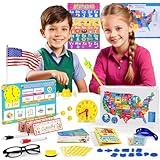 UOMTFAI Pretend Play Teacher Set, Kids Pretend Teacher Playset School Toys with Whiteboard Map Puzzel Bell Calendar Alphabet, STEM Learning Education Toys Ideal Gifts for Kids Toddlers for Christmas