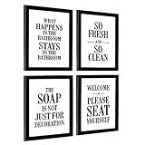 EXCELLO GLOBAL PRODUCTS Framed Wooden Bathroom Humor Signs : Decor for Home, Restaurant, or Business - 8x10 Inches - Ready to Hang - (Pack of 4, Assortment 1)