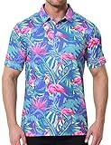 SPORTY BUFF Mens Golf Polo Shirt - Standout Performance Quick-Dry Golf Polo Shirts for Men (X-Large, Flamingo Party)