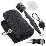 Golf Accessories Kit, 3 in 1 Golf Club Cleaning Kit - Golf Towel, Golf Club Brush, Golf Divot Repair Tool - Golf Accessories Tool Kit